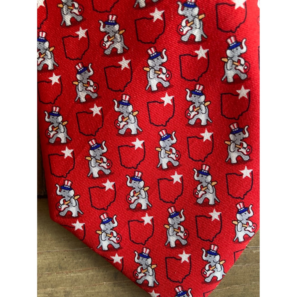 Alara Mens Red Silk Tie Ohio Republican GOP Elephant Uncle Sam Patriotic Novelty